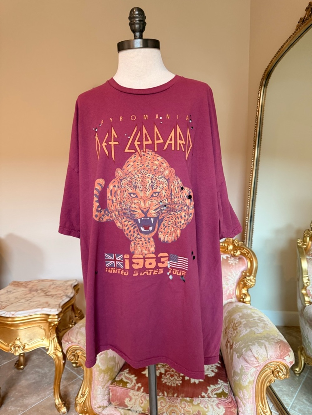 Urban Outfitters Maroon Def Leppard Graphic Tee with Orange Accent